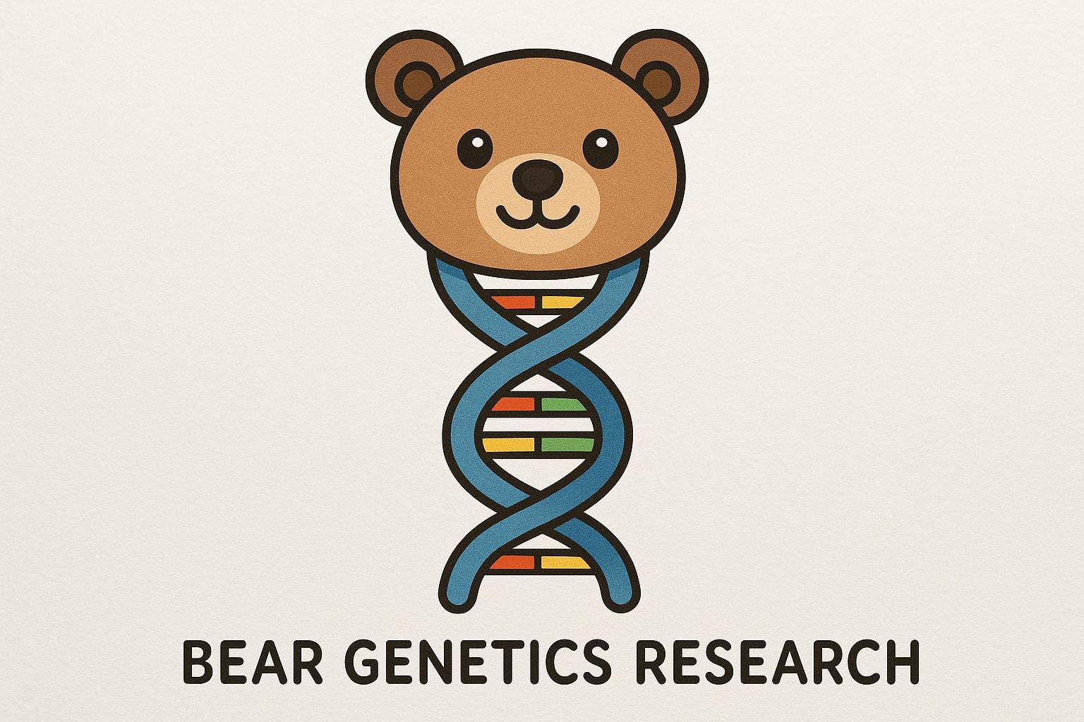 "A DNA strand with cartoon bear features, symbolizing bear genetics research."
